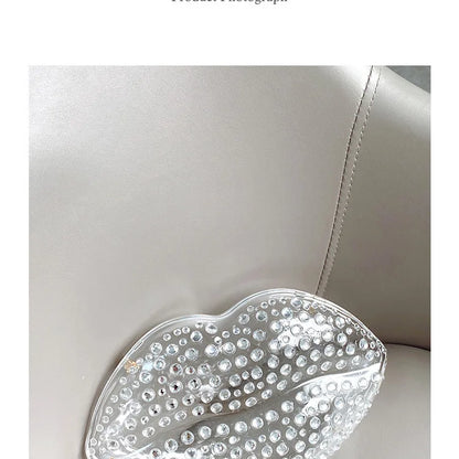 Lip Shape Rhinestones Clutch Bag Clear Acrylic Kiss Purse Luxury Diamond Women Wedding Evening Party Chain Crossbody Handbag