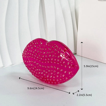 Lip Shape Rhinestones Clutch Bag Clear Acrylic Kiss Purse Luxury Diamond Women Wedding Evening Party Chain Crossbody Handbag