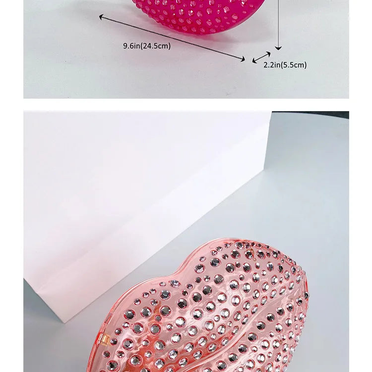 Lip Shape Rhinestones Clutch Bag Clear Acrylic Kiss Purse Luxury Diamond Women Wedding Evening Party Chain Crossbody Handbag